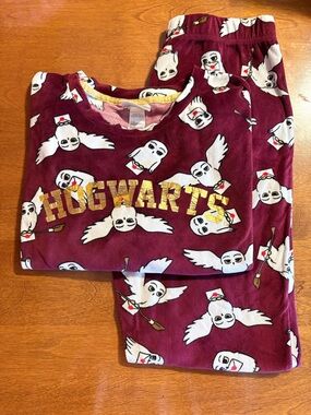 Hogwarts Maroon Juniors/Womens (4-6) Pajama Set with Owl Print